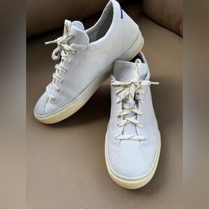 Rothy’s The Lace Up Sneaker Women’s Size 7,5 White Knit Shoes Navy Blue